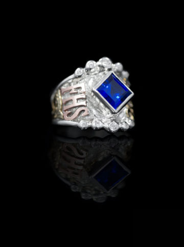 Custom Sterling Silver Bezel Set Crystal Ring.