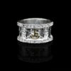 Bright Silver Engraved Scrolls with Yellow Gold Brand and Crystal Clear Accents Custom Ring