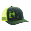 Hyo Silver logo trucker cap in charcoal gray and accents of neon yellow