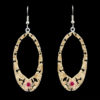 Elongated Oval Hoop Earrings w/ Ruby Red cz stone/ black background and yellow gold scrolls