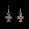 Yellow Gold Scrolls with Black Background & Ruby Red Accent Stone Earrings w/ Hooks