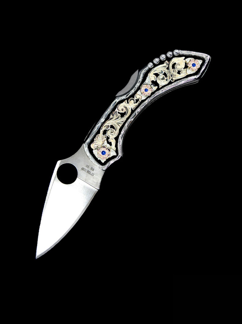 Small Gold & Sapphire Pocket Knife Hyo Silver