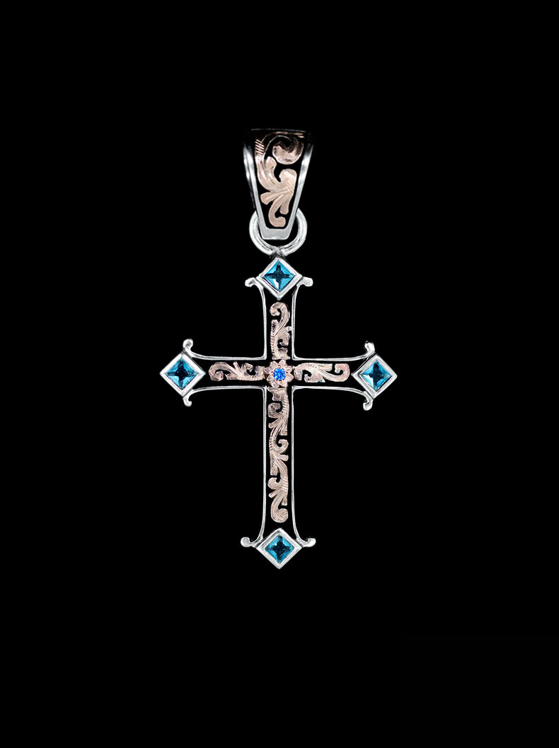 Adorned Cross Pendant w/ London Blue Accents