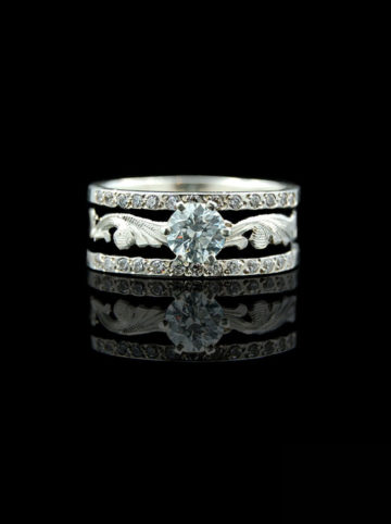 Silver Scrolls on Black Background w/ Crystal Clear Accents & Crystal Clear Solitaire Ring