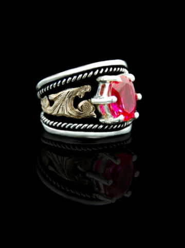 Retired Ring w/ Ruby Red Stone & Inner Rope