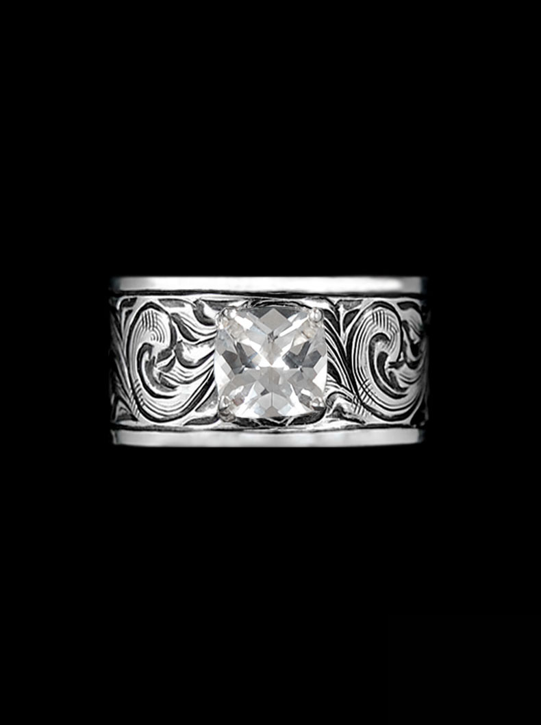 Vintage Engraved Silver Solitaire Ring Style by Hyo Silver