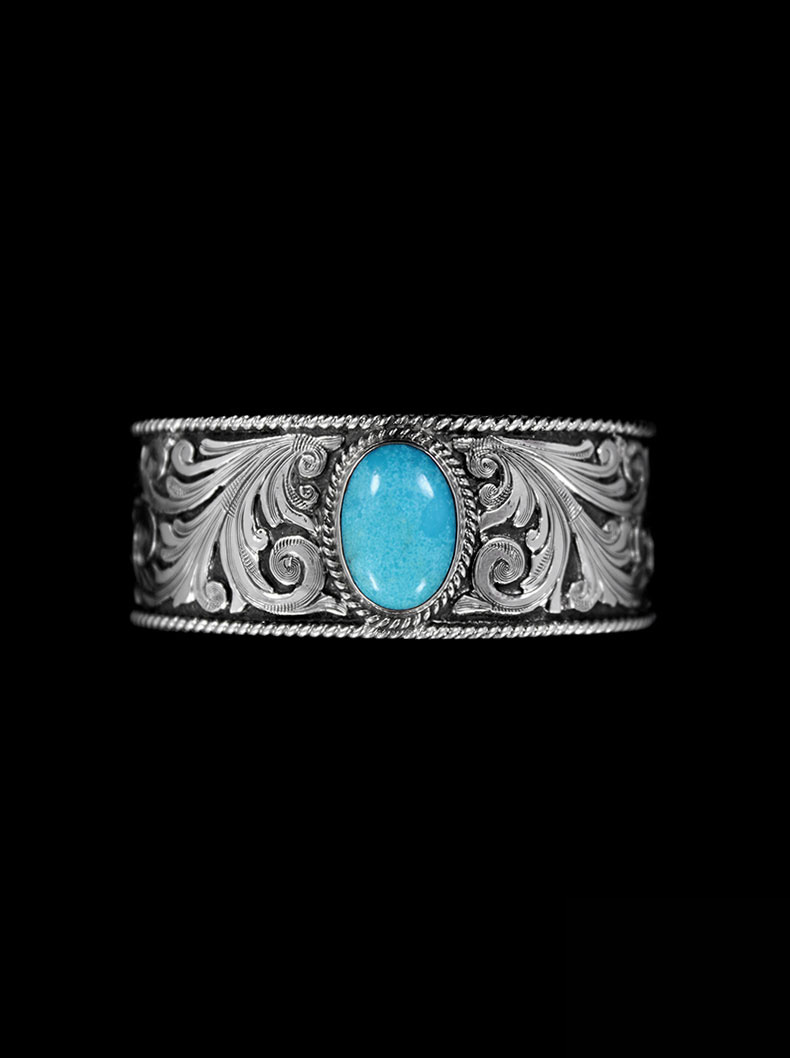 cuff bracelets Sterling Silver Rope & Turquoise Cuff Bracelet - Hyo Silver