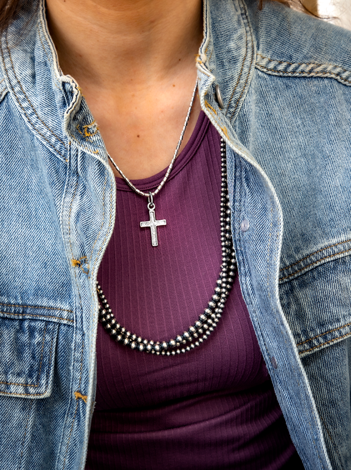 Petite Engraved Silver Cross