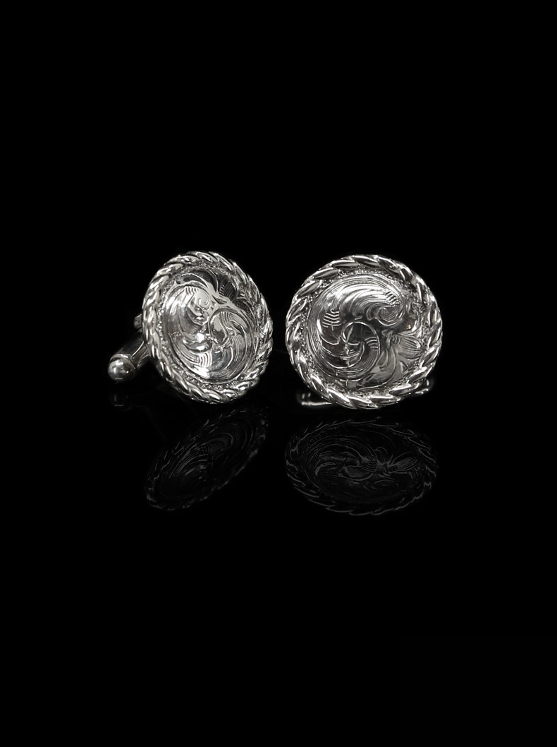 Men's Round Vintage Engraved Cufflinks by Hyo Silver