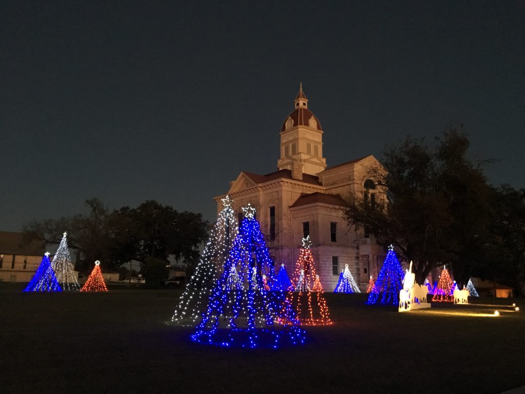 Courthouse in Bandera, Texas with Christmas Lights