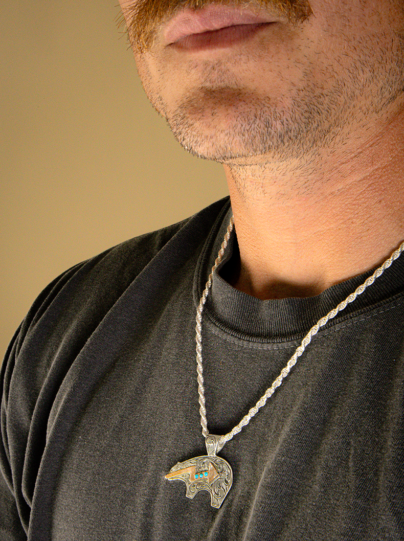 Heartline Bear Pendant with Bezel Set Turquoise Cabochon