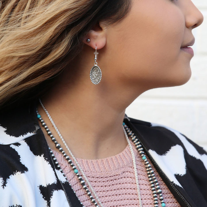 Engraved Earrings and Navajo Pearl Necklaces
