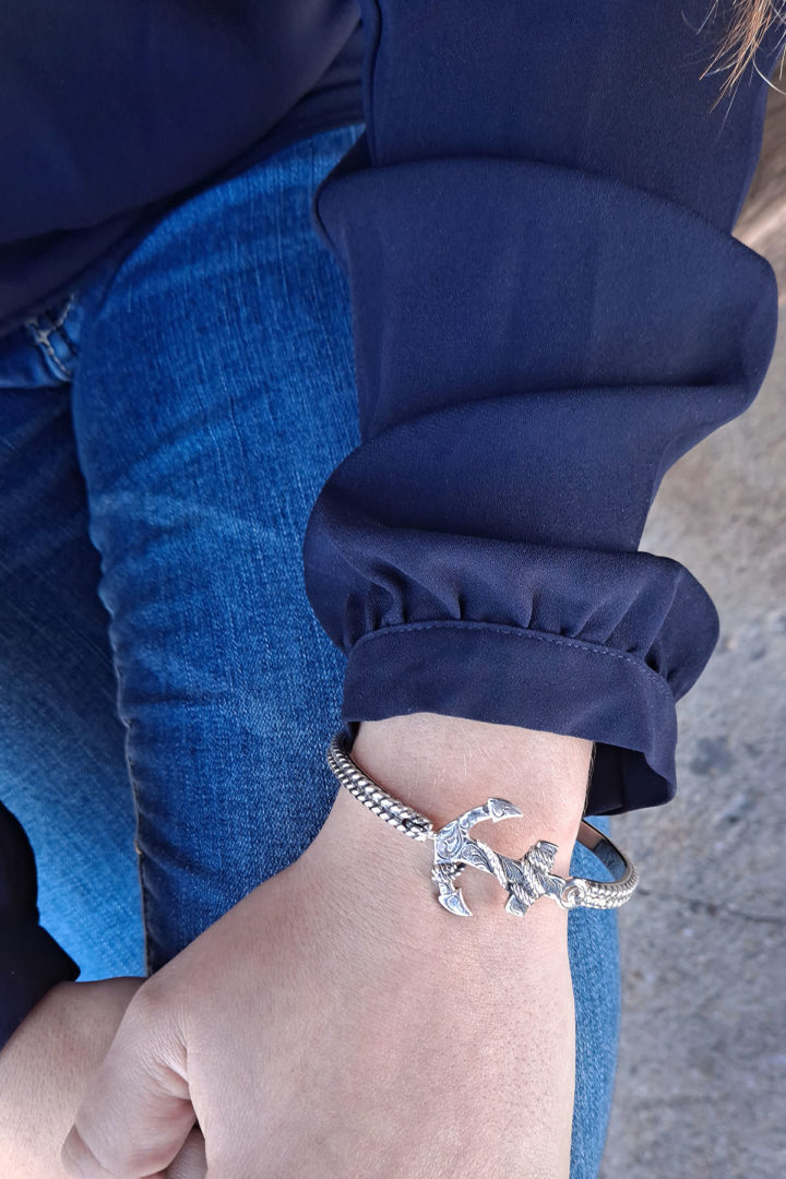 Sterling Silver Rope Bracelet with Engraved Anchor