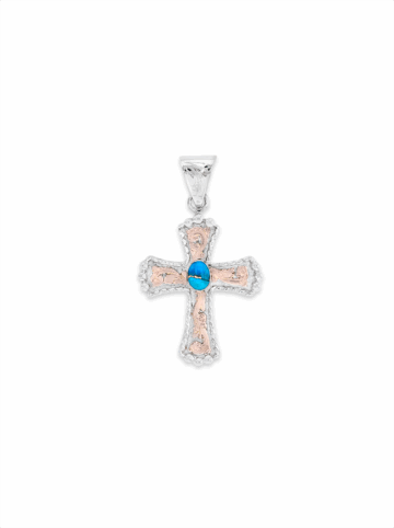 RRP046-Blue Turquoise Budded Cross Pendant