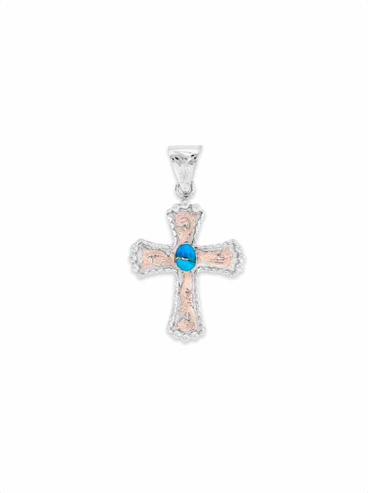 RRP046-Blue Turquoise Budded Cross Pendant