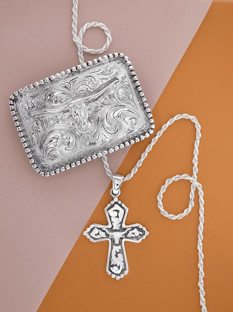Longhorn Steer Silver Cross Pendant | Hyo Silver Jewelry