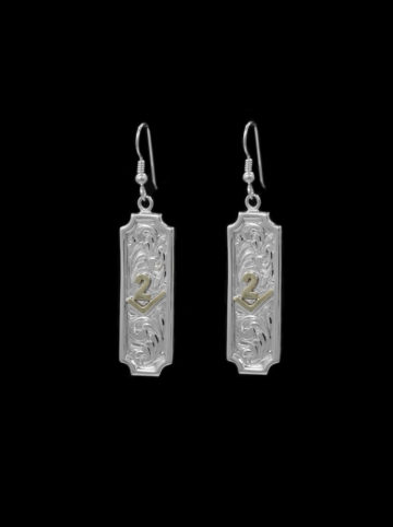 Silver Custom Engraved Earrings with Yellow Gold Brand