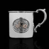 Sterling Silver Cup with Vintage Engraved Silver Scroll Name Plate with Rose Gold Lettering