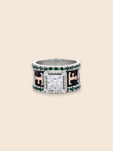 BSR0EF Halo RG Lettering and Scrolls Emerald Green Stones