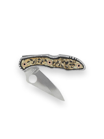 KN007G-BB Large Decorated Straight Blade Pocket Knife w/ Gold & Blackest Black Accents