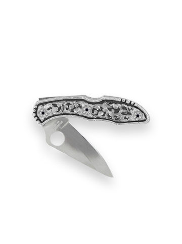 KN007S-BB Large Decorated Straight Blade Pocket Knife w/ Silver & Blackest Black Accents