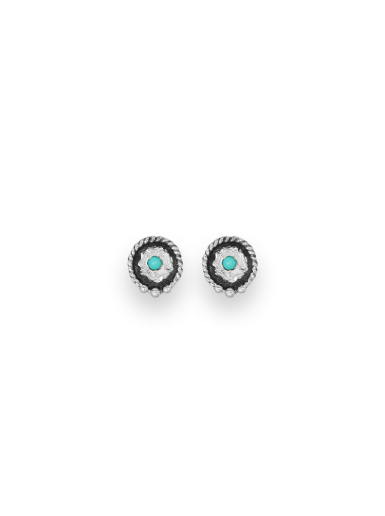 Genuine Sterling Silver Concho Turquoise Earrings 