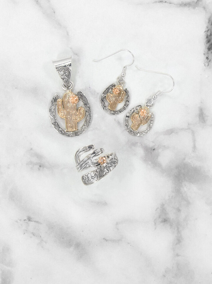 Lucky Cactus Set, Pendant, Earrings, and Ring