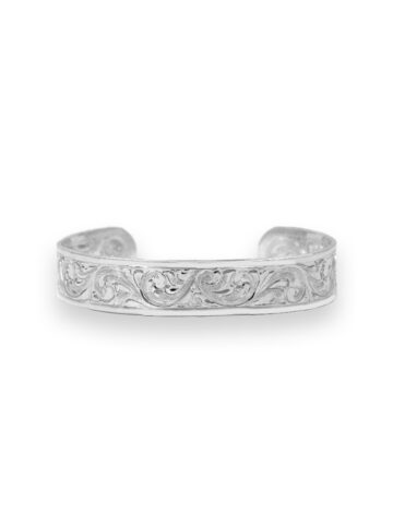 Bright Silver Engraved Scroll Bracelet Cuff