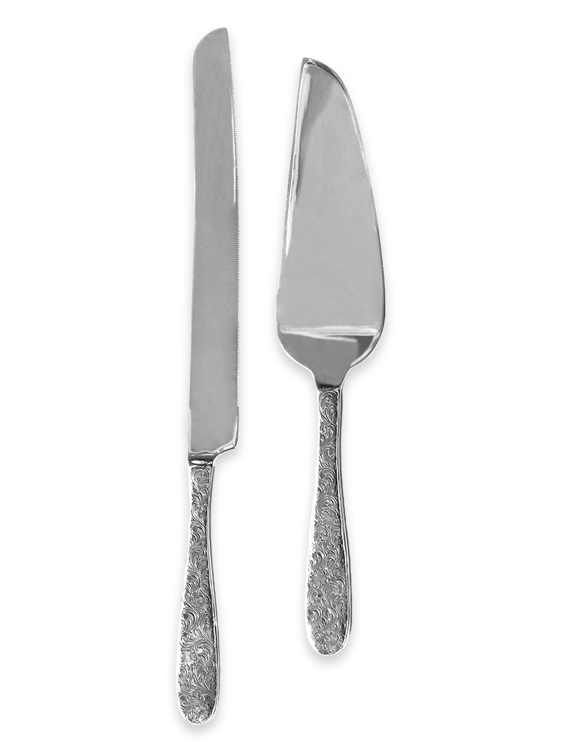 Hammered Silver Cake Knife and Server Set – Happily Ever Etched