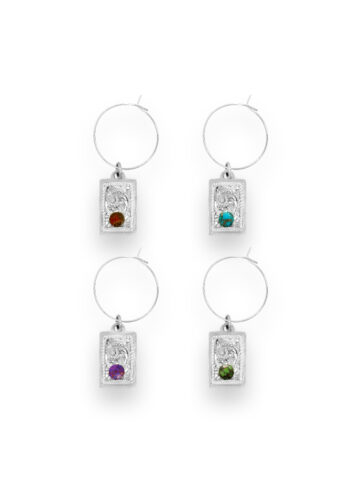 Bright Silver Engraved Wine Charms with various Turquoise with Copper Matrix
