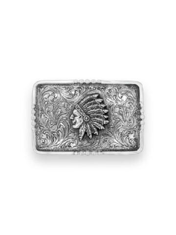 Feathered Indian Buckle - Solid Sterling Silver