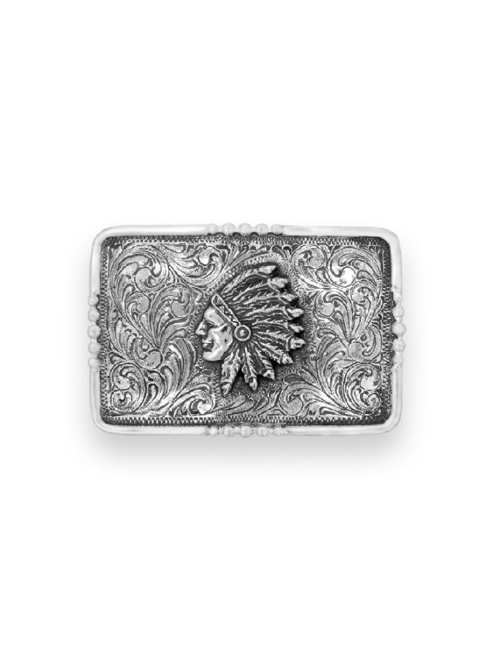 Feathered Indian Buckle - Solid Sterling Silver