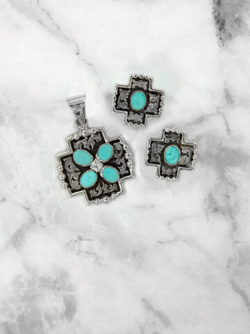 Unity Turquoise Silver Scrolls with Black Background, Turquoise Stone