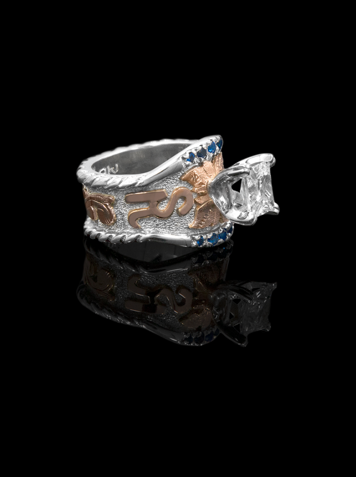 Custom Ring with Crystals & Solitaire w/ Rope Edge Product Image