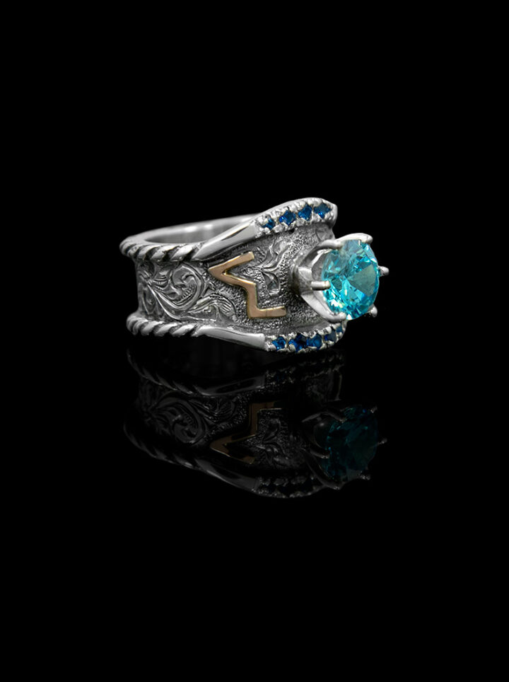 Custom Ring with Crystals & Solitaire with Rope Edge Product Image
