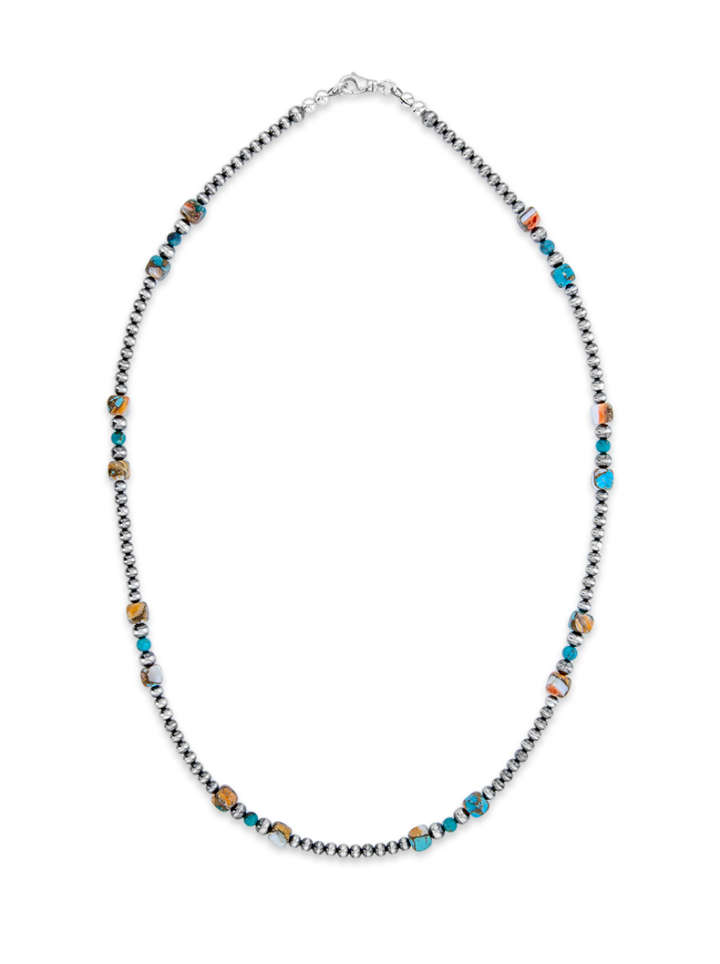 N122 Spiny Oyster Navajo Pearl Beaded Necklace