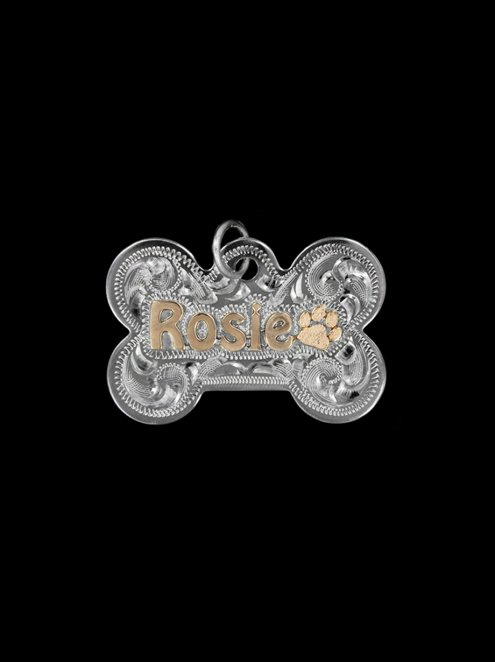 Custom Engraved Bone Dog Tag Rose Gold Lettering