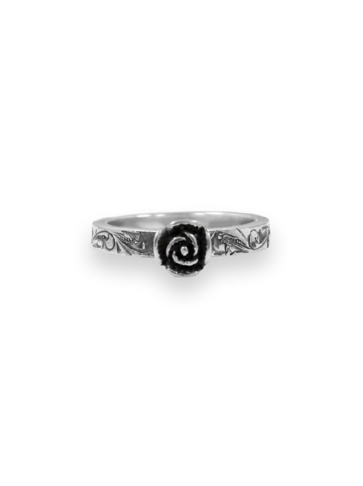 Mission Rose Ring, Sterling Silver Casted Rose with Oxidization