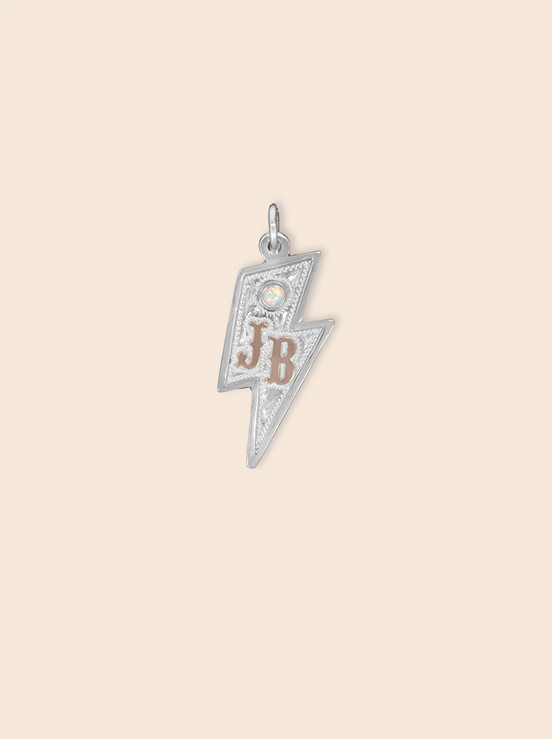 Thunderbolt-Custom-Pendant-Bright-Silver-Engraved-Scrolls-Rose-Gold-Lettering