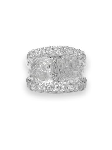 R078 Engraved Crystal Frost Ring