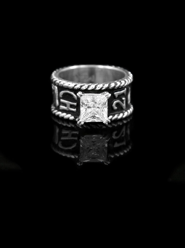 Custom Band with Rope & Solitaire Ring, Silver Scrolls with Black Background Product Image
