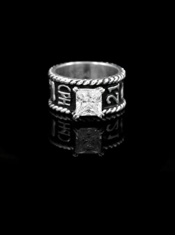 Custom Band with Rope & Solitaire Ring, Silver Scrolls with Black Background Product Image