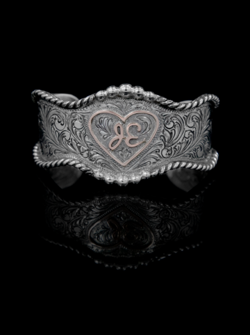 CBC011 Vintage Scrolls and Rose Gold Heart Cuff