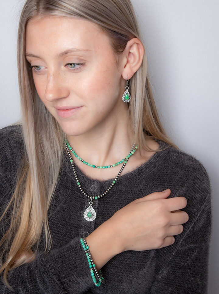 Chrysoprase Set with Tear Drop Pendant & Earrings Set Product Image
