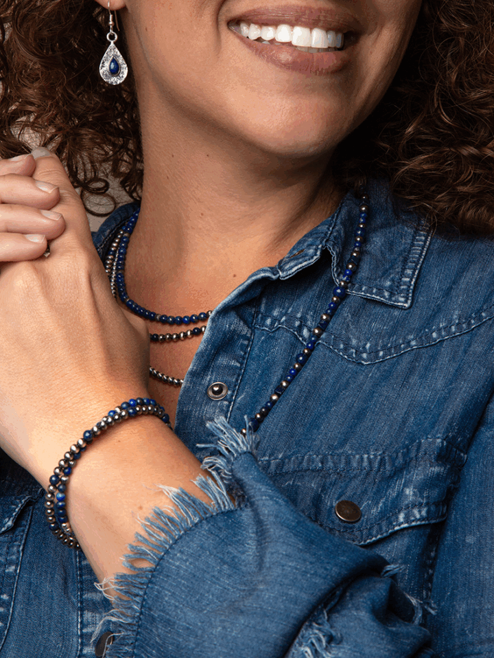 Lapis Beaded Set with Bracelets on Model