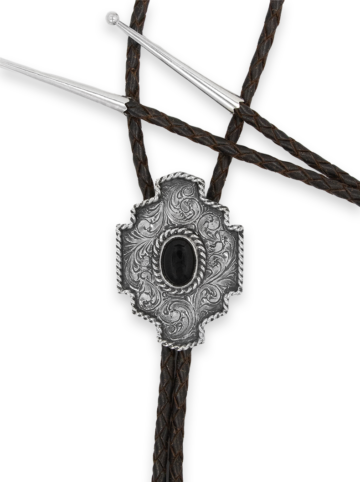 Johnny Bolo Tie with Black Onyx Brown Leather Product Image