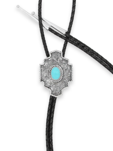 Johnny Bolo Tie with Blue Turquoise Black Leather Product Image