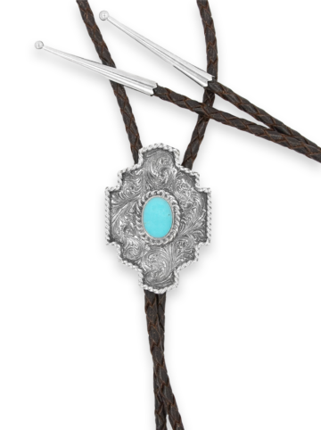 Johnny Bolo Tie with Blue Turquoise Brown Leather Product Image