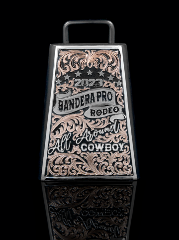 CGFT23 Custom Cowbell Rose Gold Scrolls & Black Background Product Image
