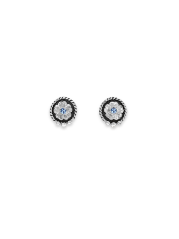 ER091-AQ Silver Flower Earrings in Aquamarine Product Image